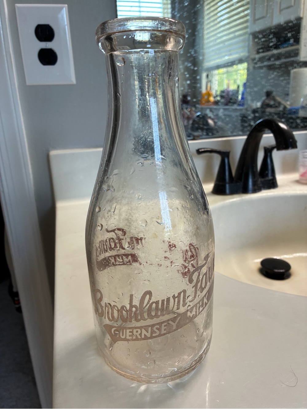 Brooklawn Farms Guernsey Milk Bottle - Clear Glass
